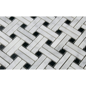 Bianco Carrara Polished Marble Stanza Mosaic Tile (w/ Black Dots) - Tilephile