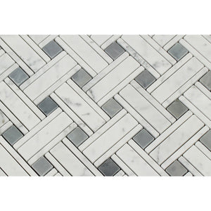 Bianco Carrara Polished Marble Tripleweave Mosaic Tile (w/ Blue-Gray) - Tilephile