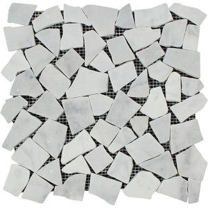 Bianco Carrara Tumbled Marble Random Broken Mosaic Tile - Tilephile