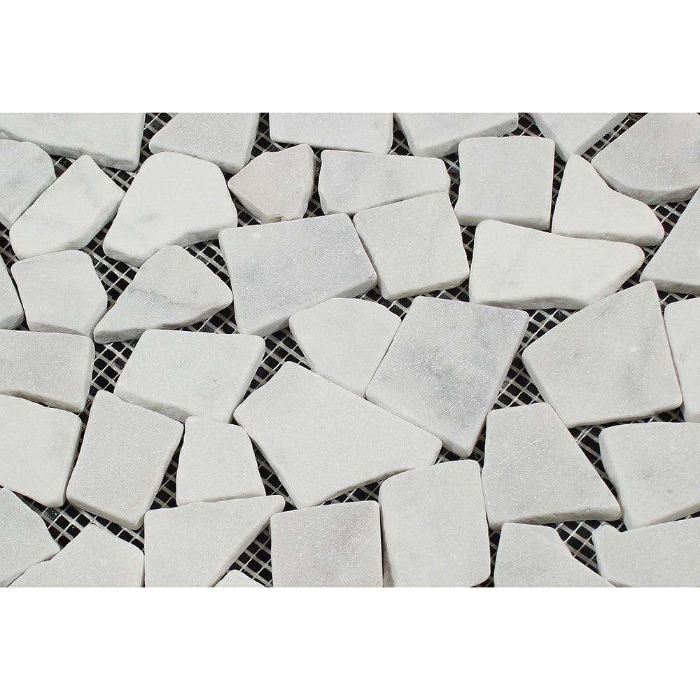 Bianco Carrara Tumbled Marble Random Broken Mosaic Tile - Tilephile