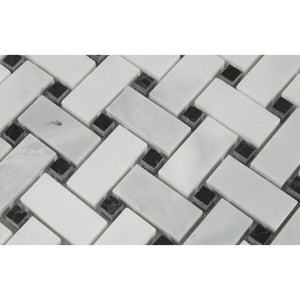 Bianco Mare Honed Marble Basketweave Mosaic Tile w/ Black Dots - Tilephile