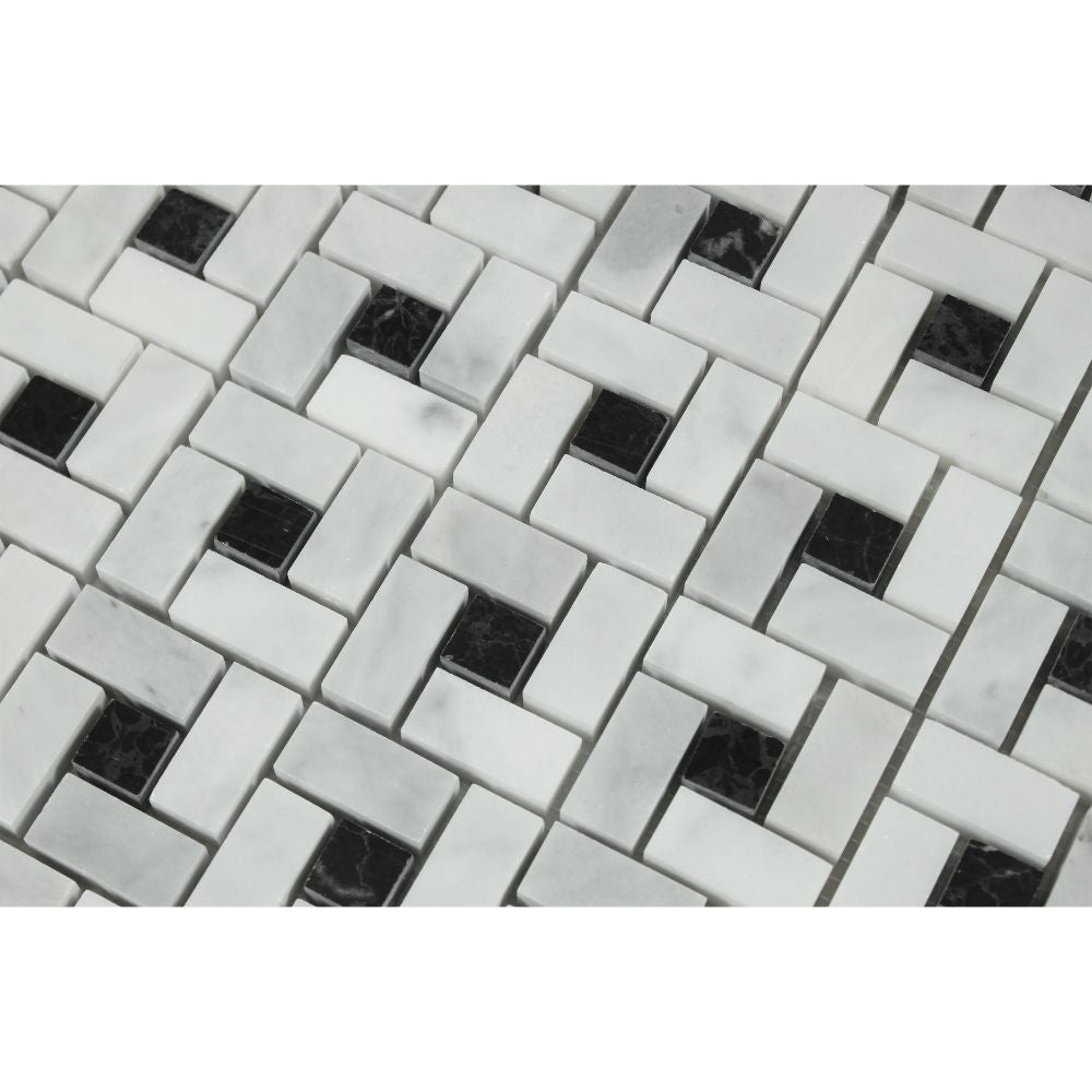 Bianco Mare Honed Marble Mini Pinwheel Mosaic Tile w/ Black Dots - Tilephile