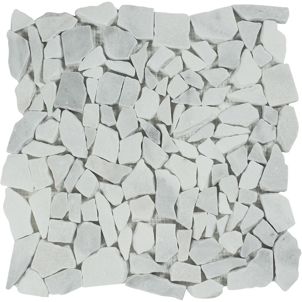 Bianco Mare Tumbled Marble Random Broken Mosaic Tile Sample - Tilephile