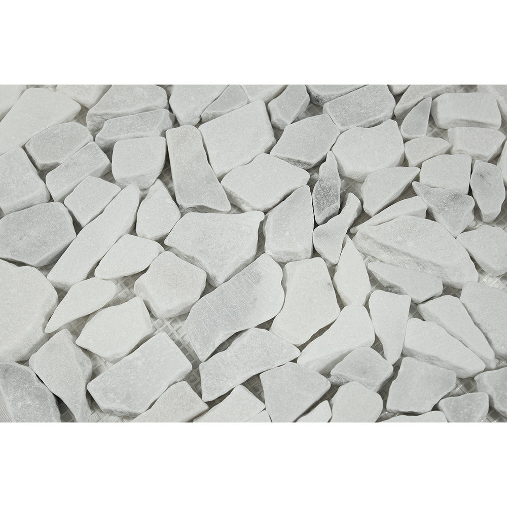 Bianco Mare Tumbled Marble Random Broken Mosaic Tile - Tilephile