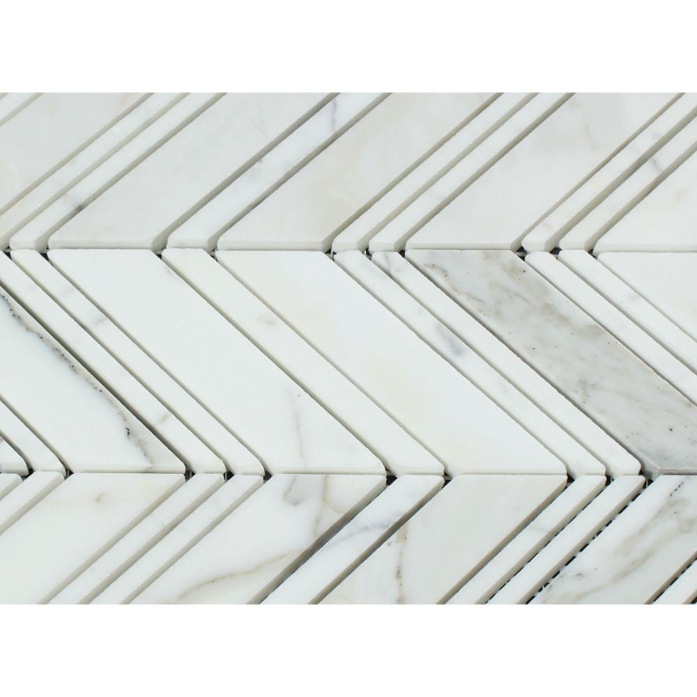 Calacatta Gold Honed Marble Large Chevron Mosaic Tile w/ Calacatta Gold Strips - Tilephile