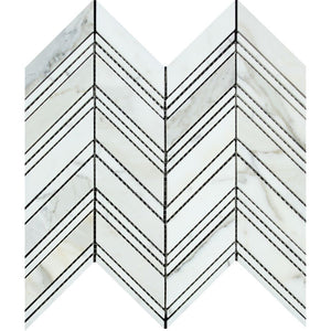Calacatta Gold Polished Marble Large Chevron Mosaic Tile w/ Calacatta Gold Strips - Tilephile