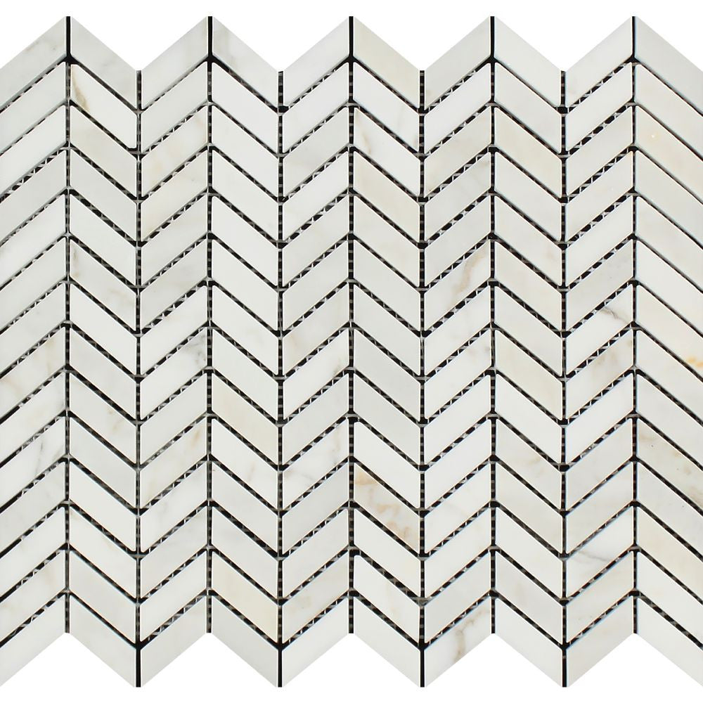 Calacatta Gold Honed Marble Mini Chevron Mosaic Tile - Tilephile