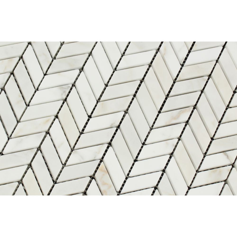 Calacatta Gold Honed Marble Mini Chevron Mosaic Tile - Tilephile