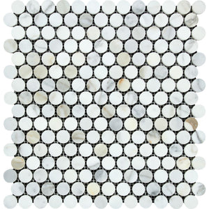 Calacatta Gold Honed Marble Penny Round Mosaic Tile - Tilephile
