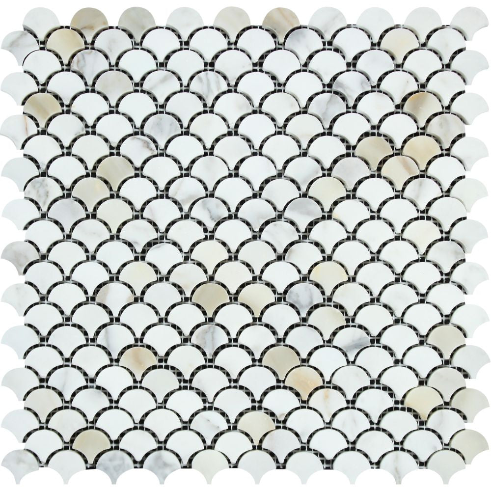 Calacatta Gold Polished Marble Raindrop Mosaic Tile - Tilephile