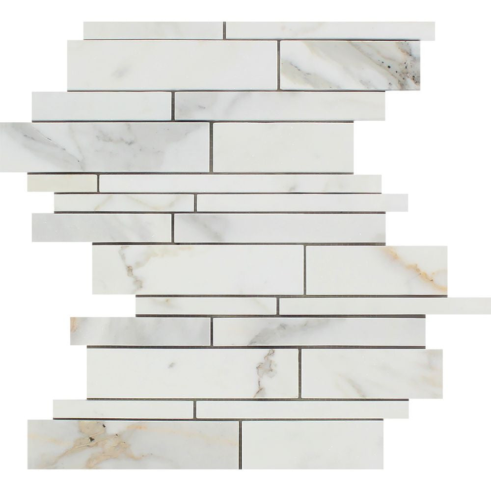 Calacatta Gold Polished Marble Random Strip Mosaic Tile - Tilephile