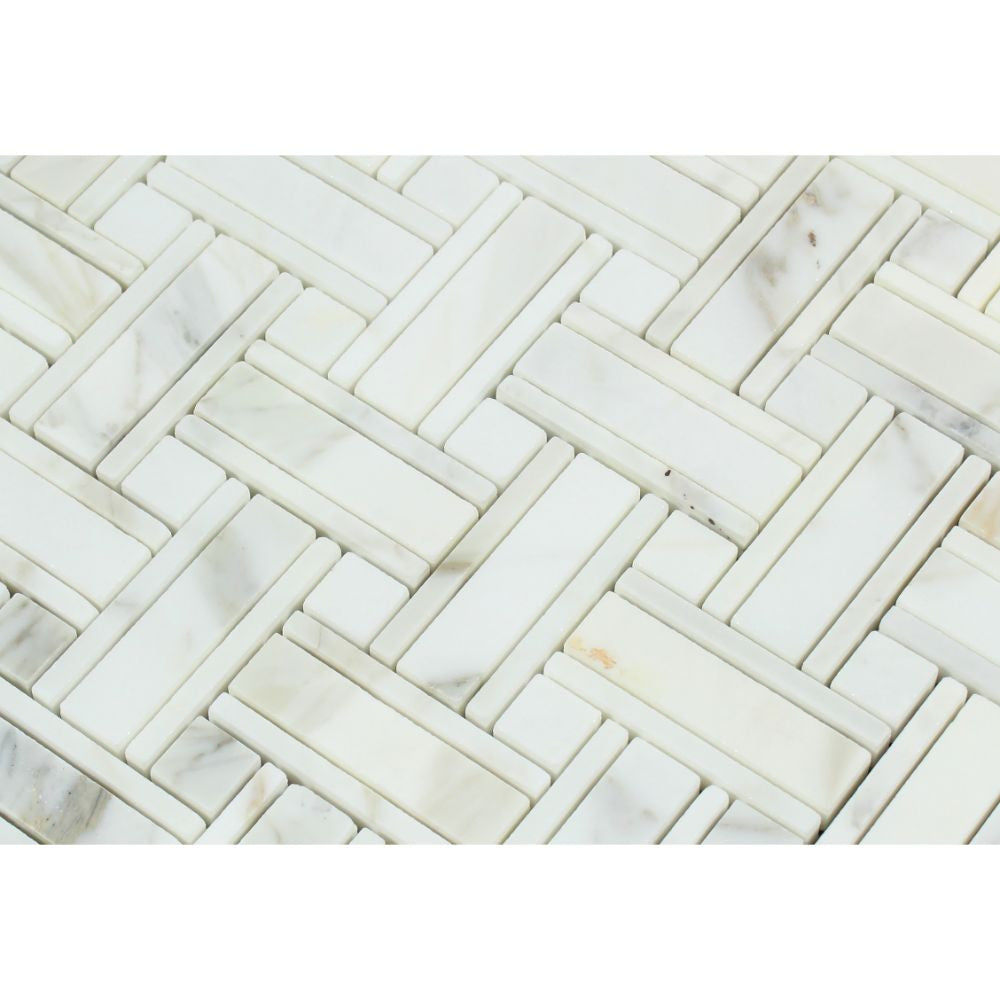 Calacatta Gold Polished Marble Tripleweave Mosaic Tile w/ Calacatta Gold Dots - Tilephile