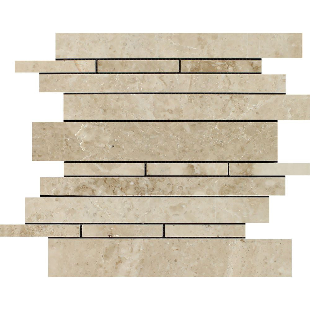 Cappuccino Polished Marble Random Strip Mosaic Tile - Tilephile