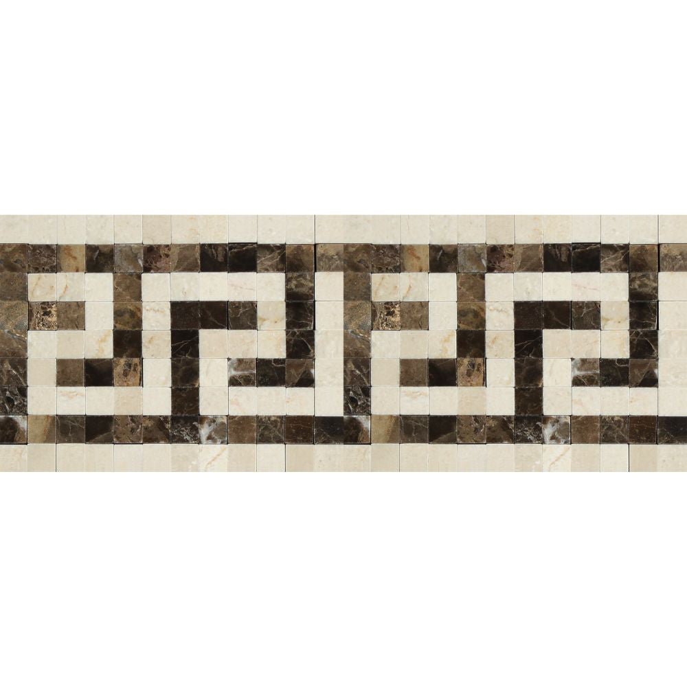 Crema Marfil Polished Marble Greek Key Border (Crema Marfil + Emp. Dark) - Tilephile