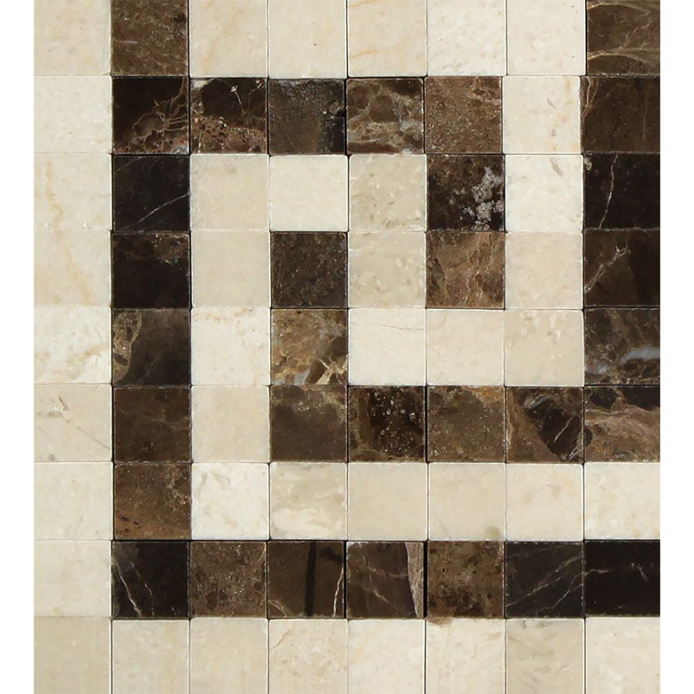Crema Marfil Polished Marble Greek Key Corner (Crema Marfil + Emp. Dark) - Tilephile