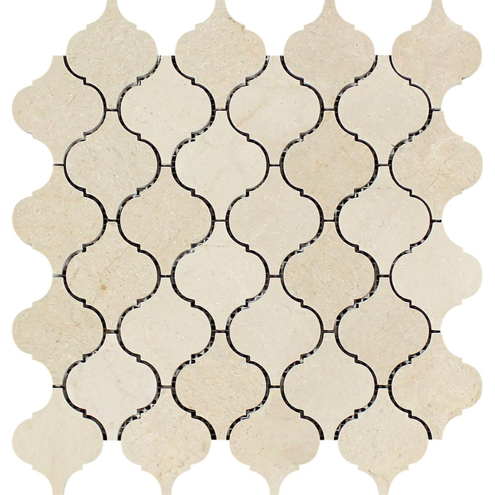 Crema Marfil Polished Marble Lantern Mosaic Tile - Tilephile