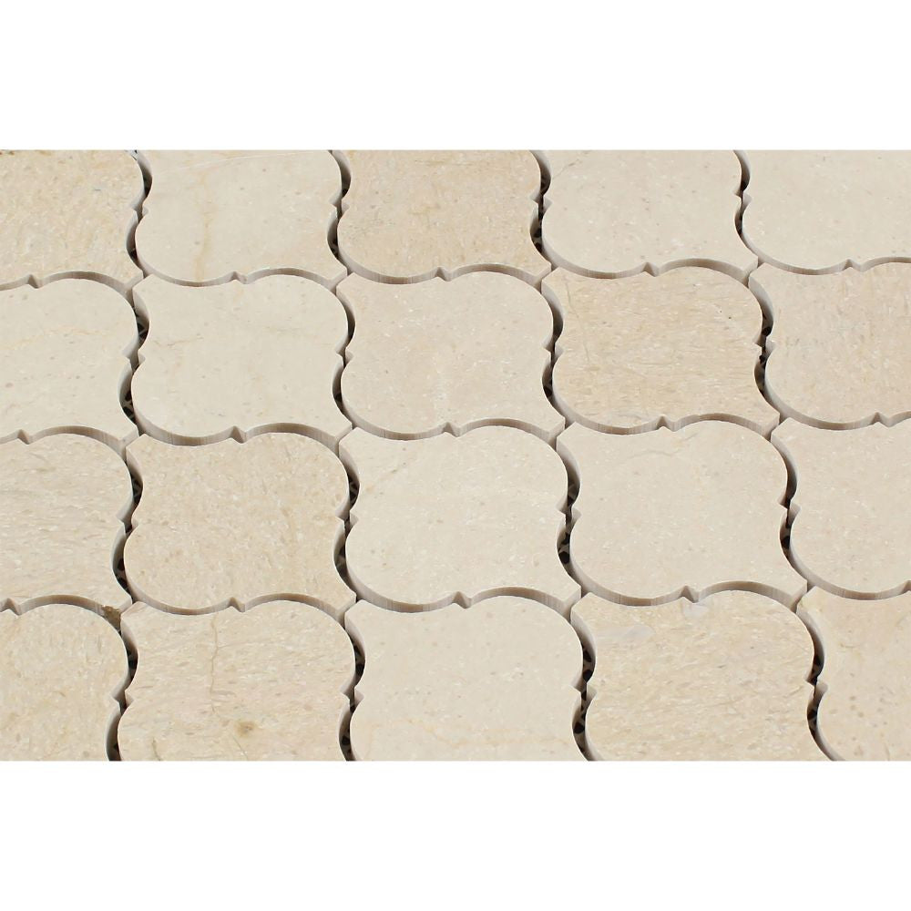 Crema Marfil Polished Marble Lantern Mosaic Tile - Tilephile