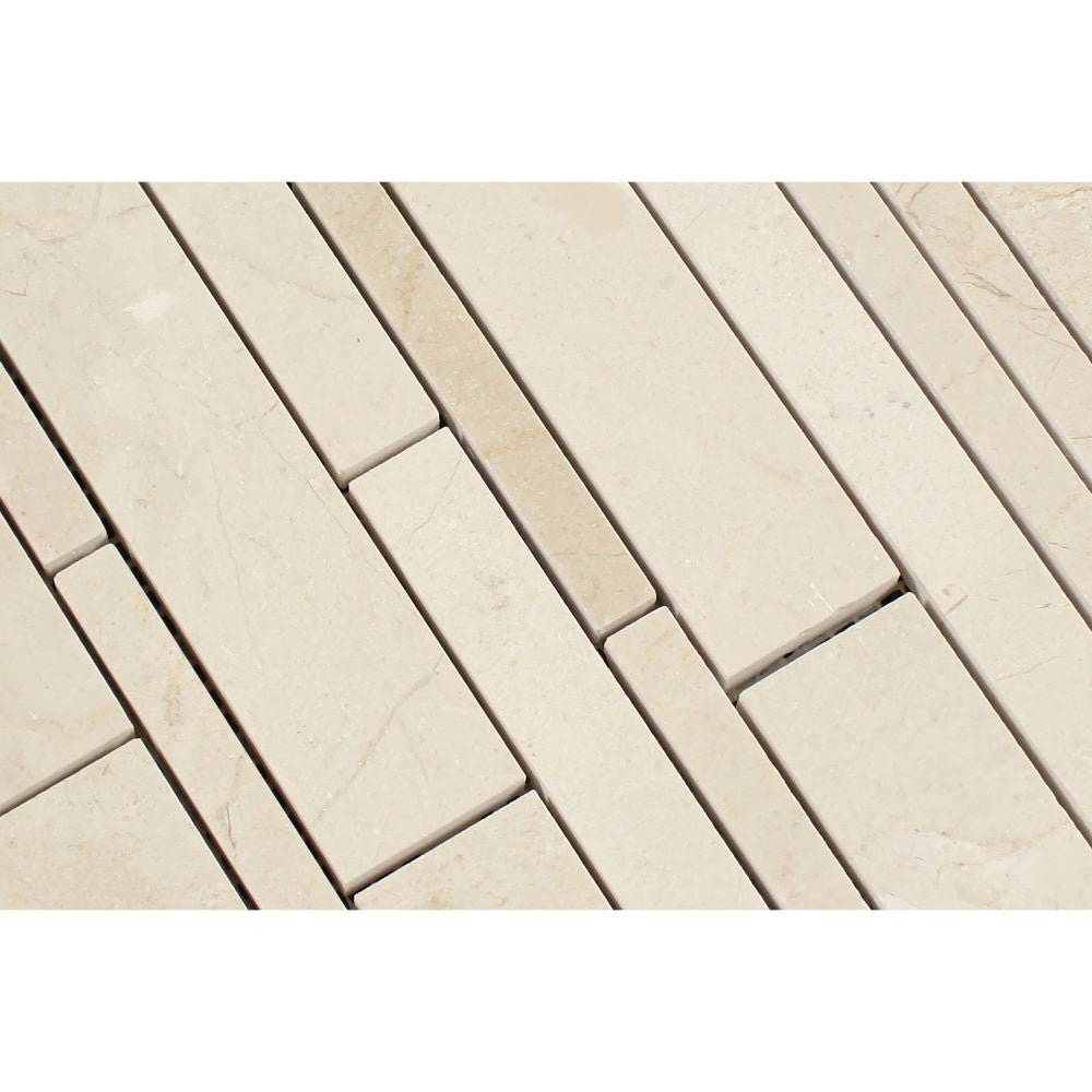 Crema Marfil Polished Marble Random Strip Mosaic Tile - Tilephile