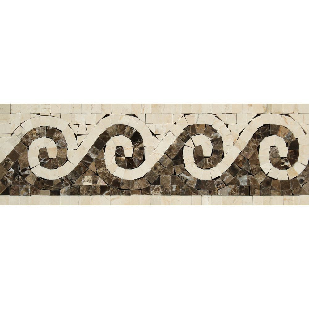 Crema Marfil Polished Marble Wave Border (Crema Marfil + Emp. Dark) - Tilephile