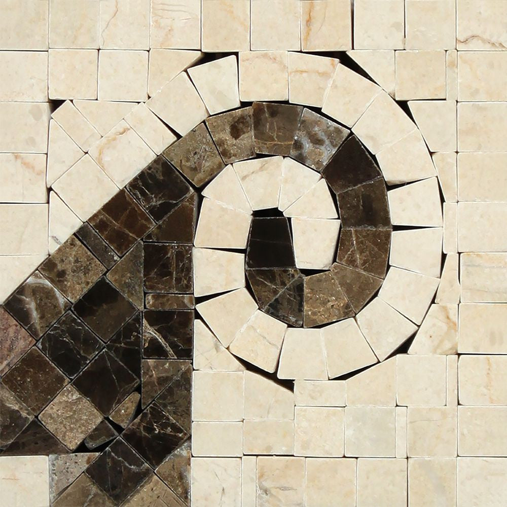 Crema Marfil Polished Marble Wave Corner (Crema Marfil + Emp. Dark) - Tilephile