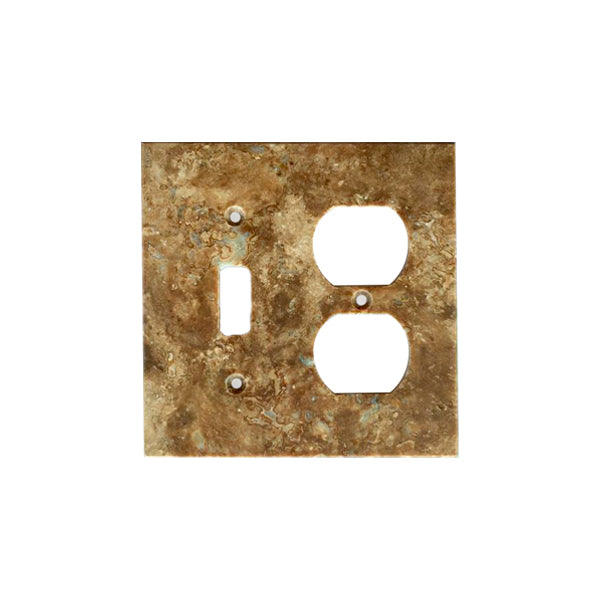 Dark Walnut Travertine Toggle Duplex Switch Plate Cover - Travertine Wall Plate