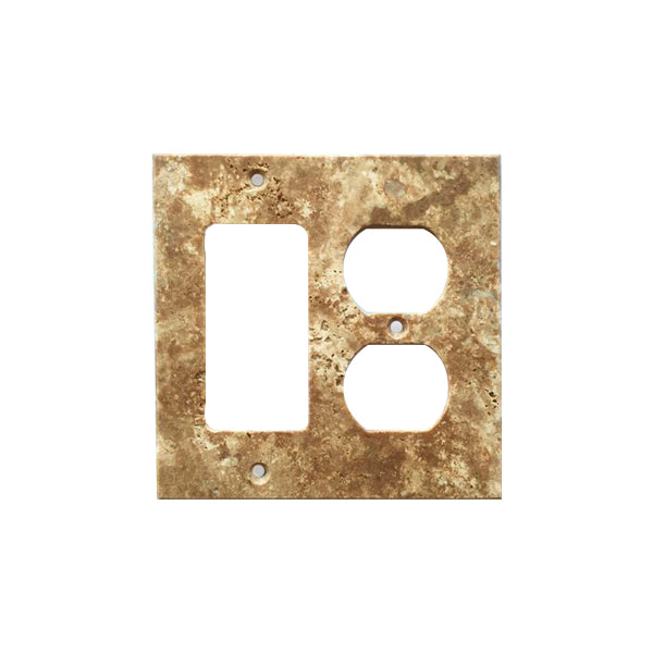 Dark Walnut Travertine Rocker Duplex Switch Plate Cover - Travertine Wall Plate