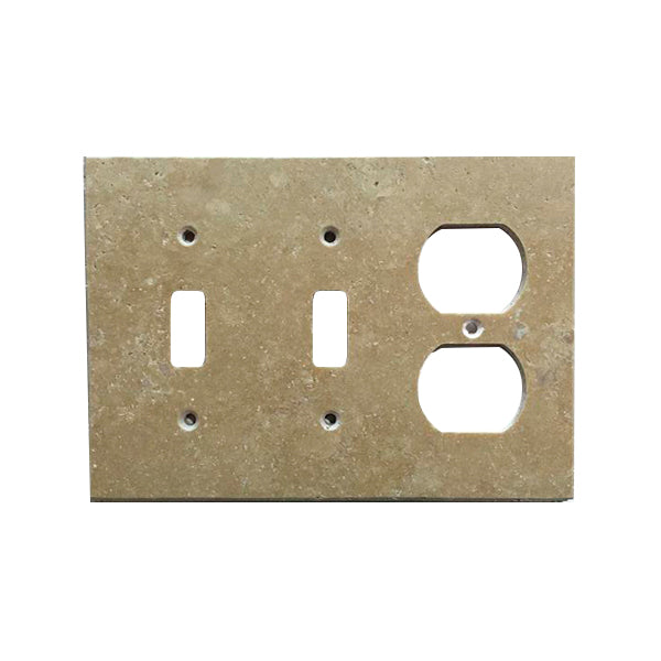 Light Walnut Travertine Double Toggle Duplex Switch Plate Cover - Travertine Wall Plate