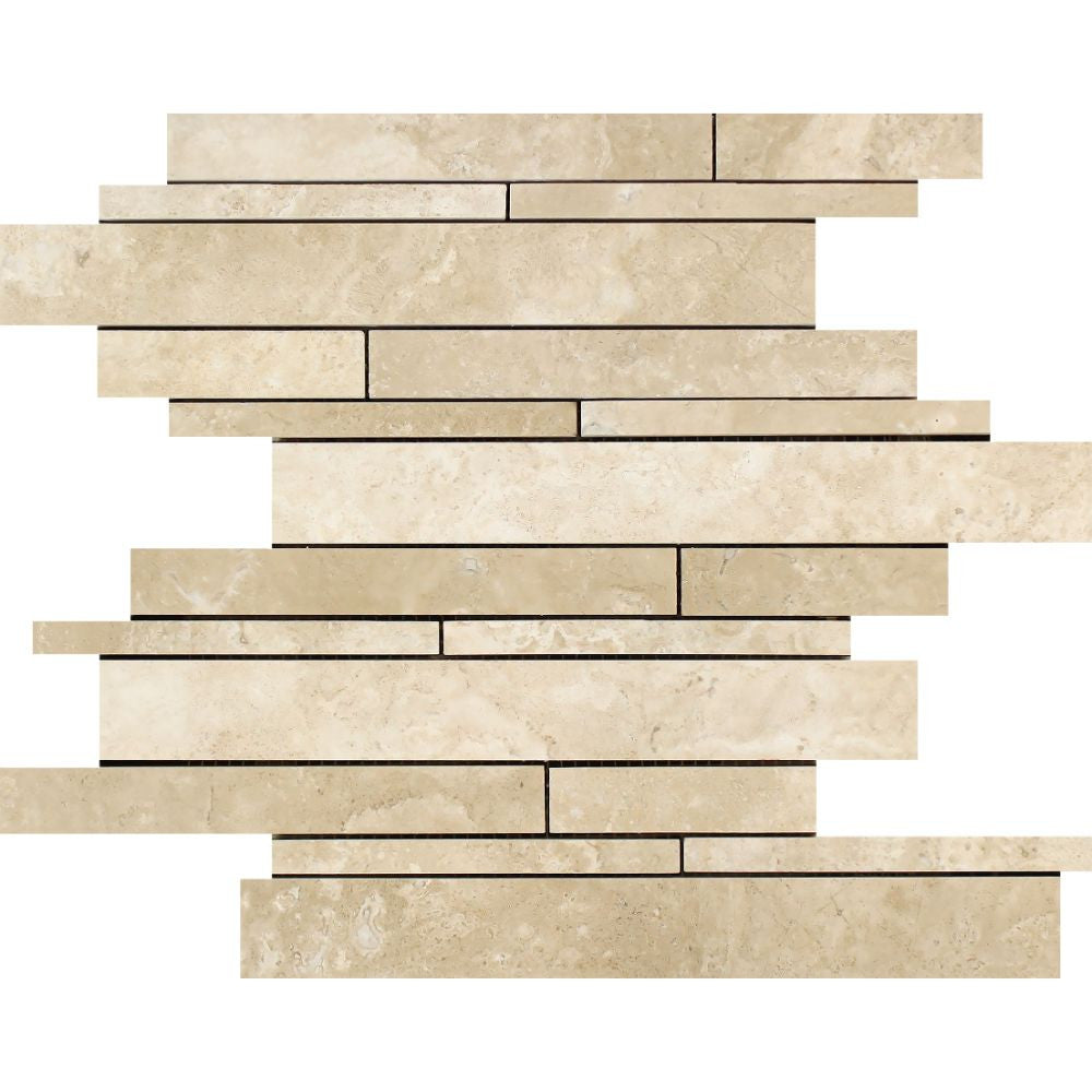 Durango Honed Travertine Random Strip Mosaic Tile - Tilephile