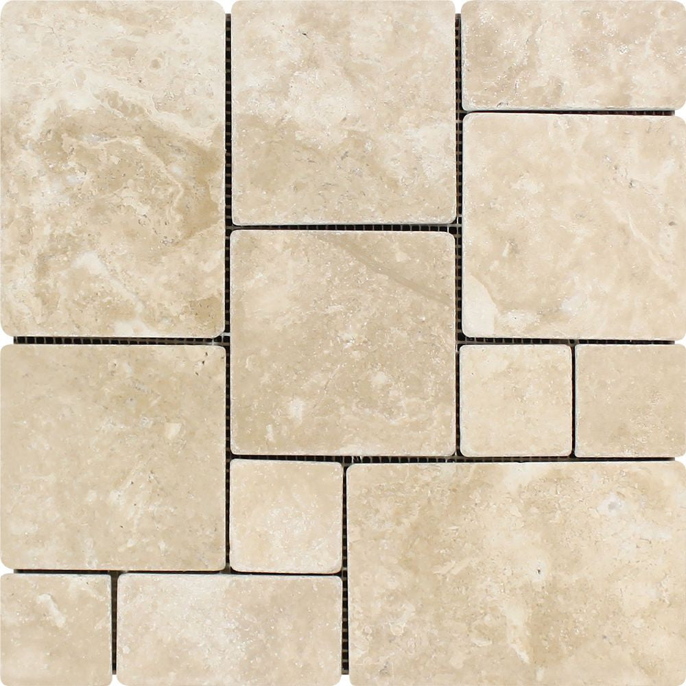 Durango Tumbled Travertine Mini Pattern Mosaic Tile (Non-Interlocking) Sample - Tilephile