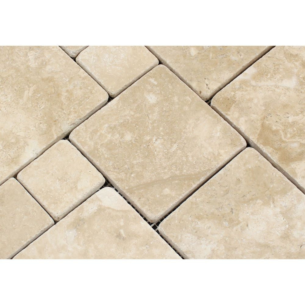 Durango Tumbled Travertine Mini Pattern Mosaic Tile (Non-Interlocking) - Tilephile