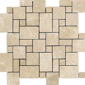 Durango Tumbled Travertine Mini Versailles Pattern Mosaic Tile - Tilephile
