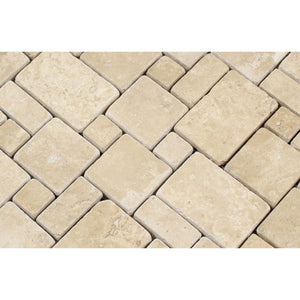 Durango Tumbled Travertine Mini Versailles Pattern Mosaic Tile - Tilephile