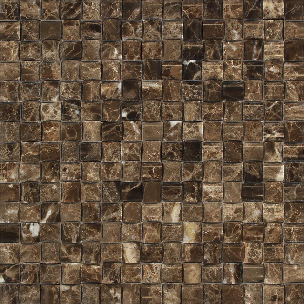 Emperador Dark Polished Marble 3-D Small Bread Mosaic Tile - Tilephile
