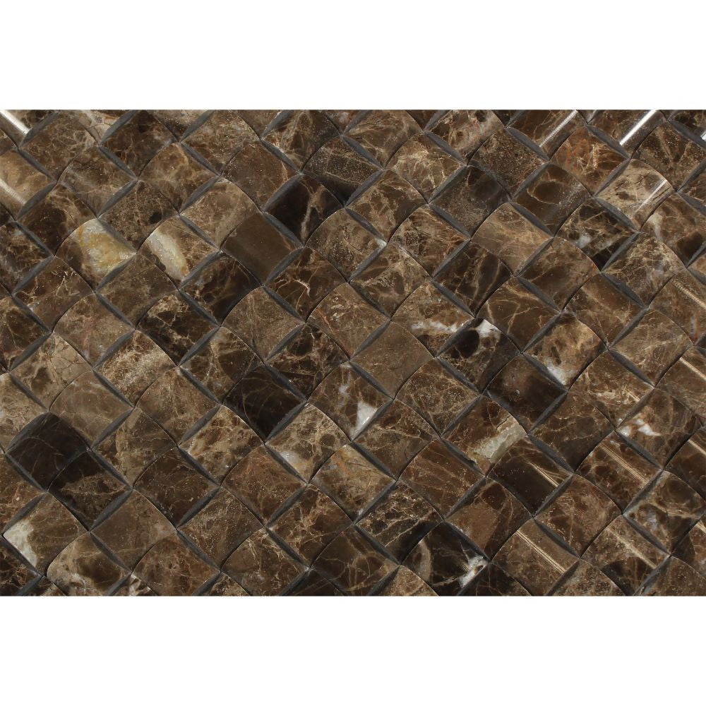 Emperador Dark Polished Marble 3-D Small Bread Mosaic Tile - Tilephile