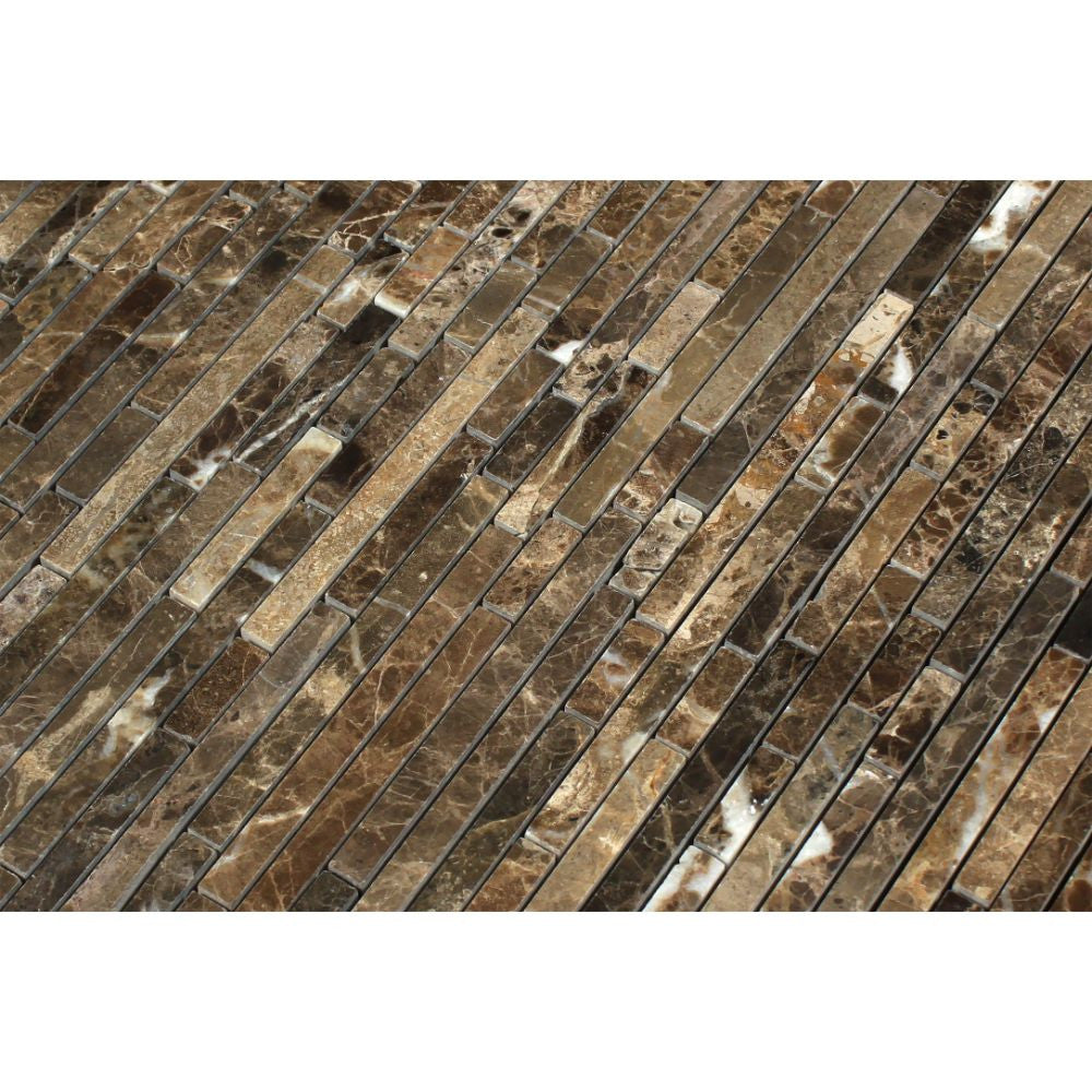 Emperador Dark Polished Marble Bamboo Sticks Mosaic Tile - Tilephile