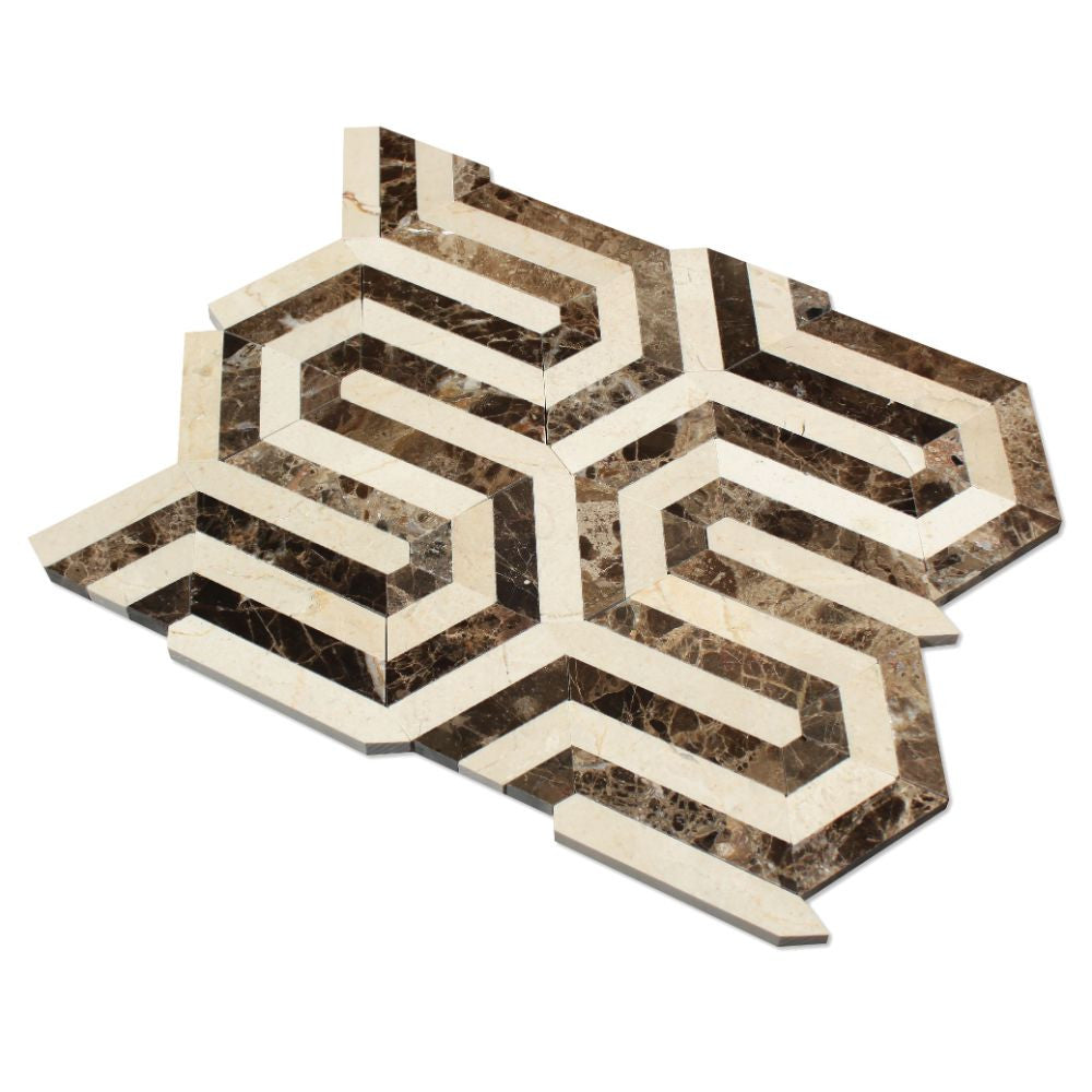 Emperador Dark Polished Marble Berlinetta Mosaic Tile (Emperador Dark + Crema Marfil) - Tilephile