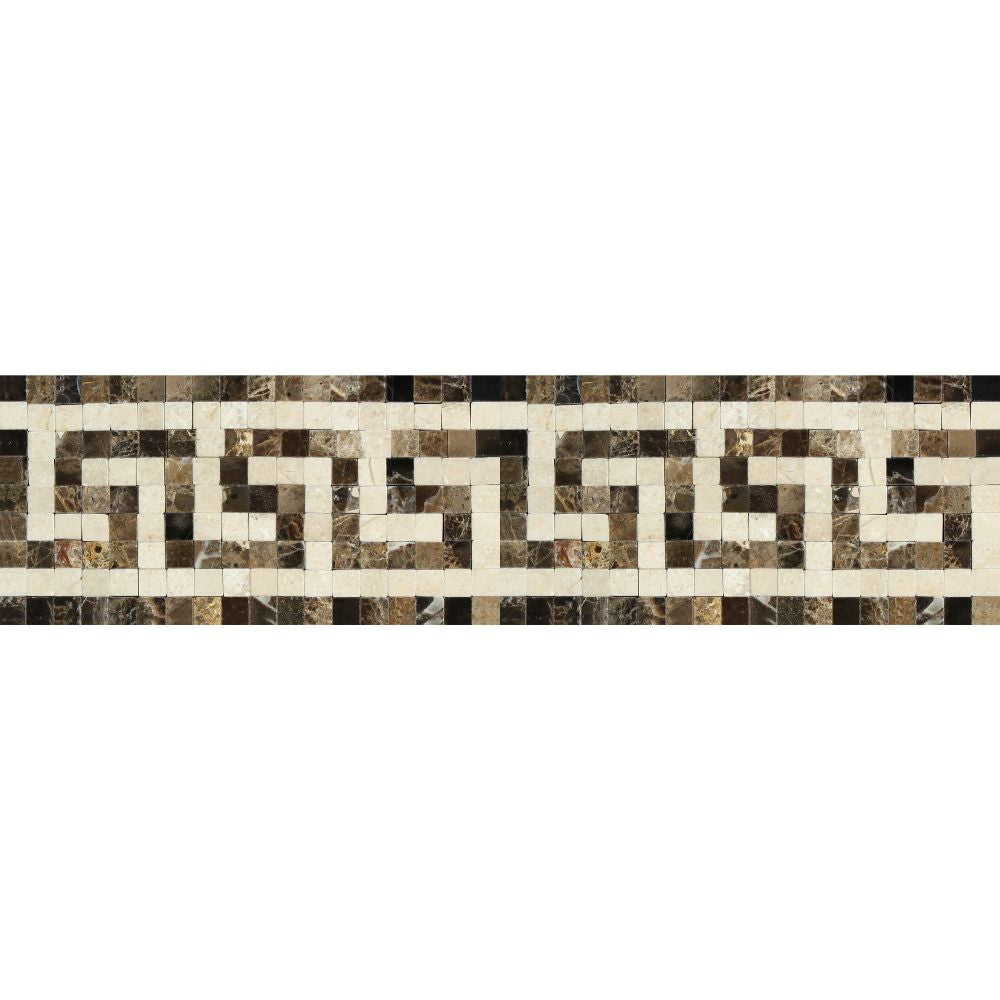 Emperador Dark Polished Marble Greek Key Border (Emp. Dark + Crema Marfil) - Tilephile