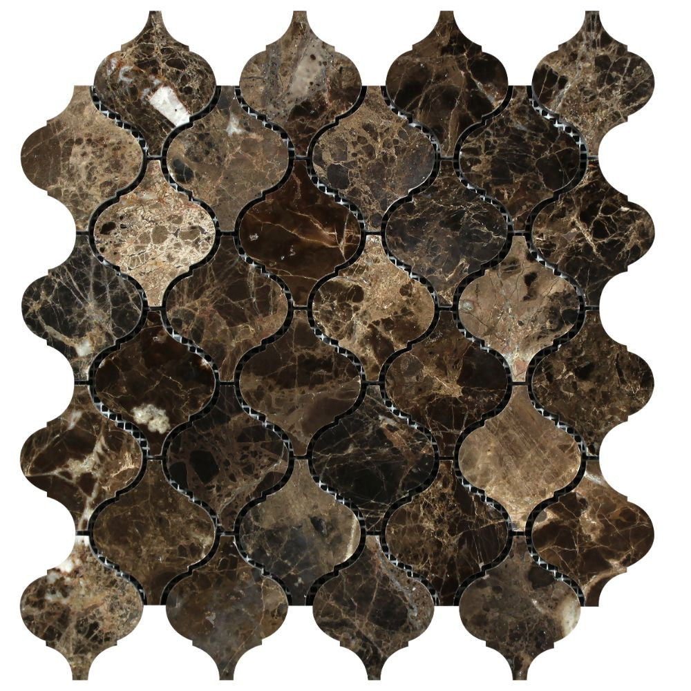 Emperador Dark Polished Marble Lantern Mosaic Tile - Tilephile