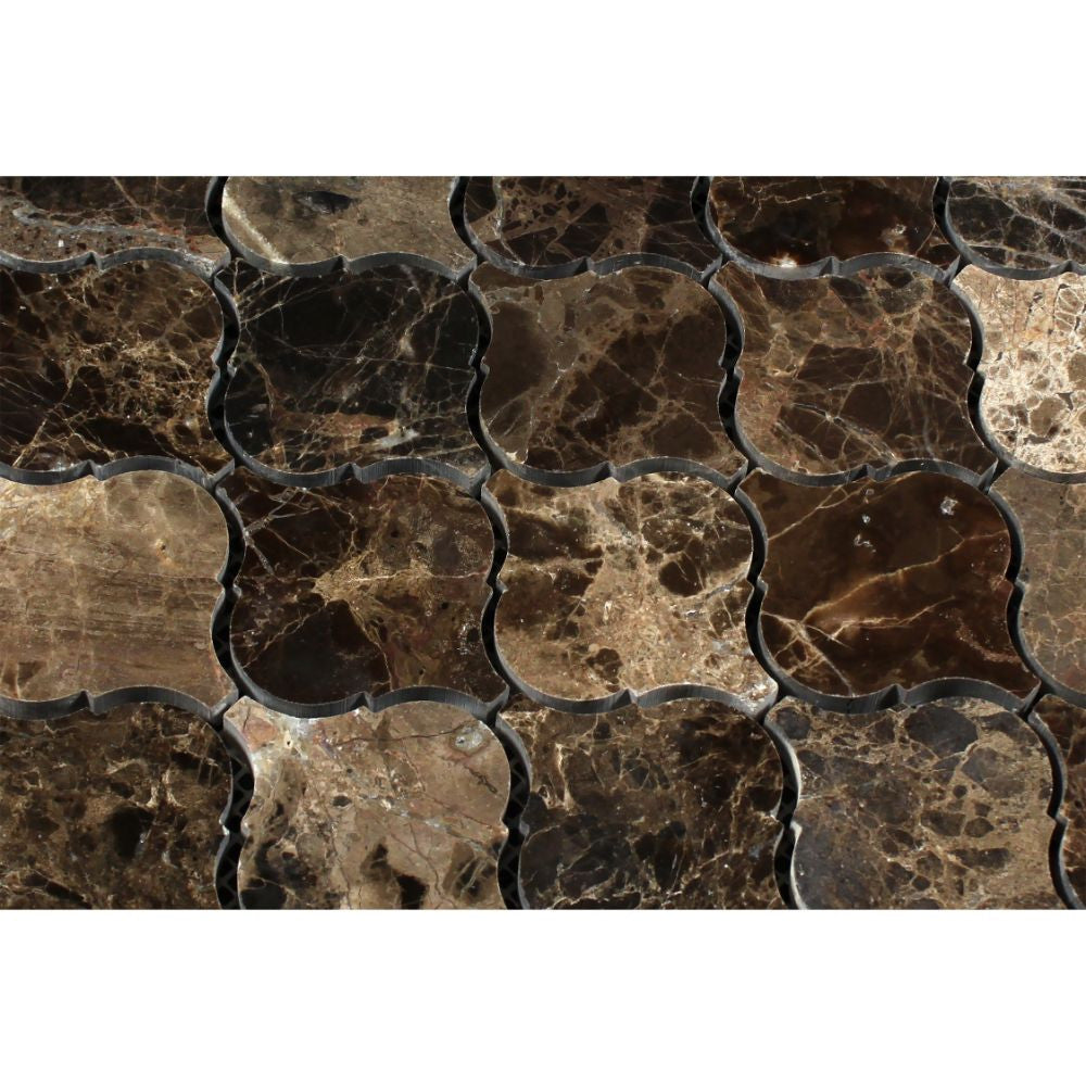 Emperador Dark Polished Marble Lantern Mosaic Tile - Tilephile