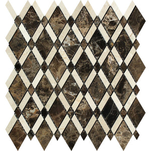 Emperador Dark Polished Marble Lattice Mosaic Tile (Emperador Dark + Crema Marfil) - Tilephile