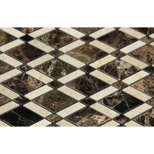 Emperador Dark Polished Marble Lattice Mosaic Tile (Emperador Dark + Crema Marfil) - Tilephile