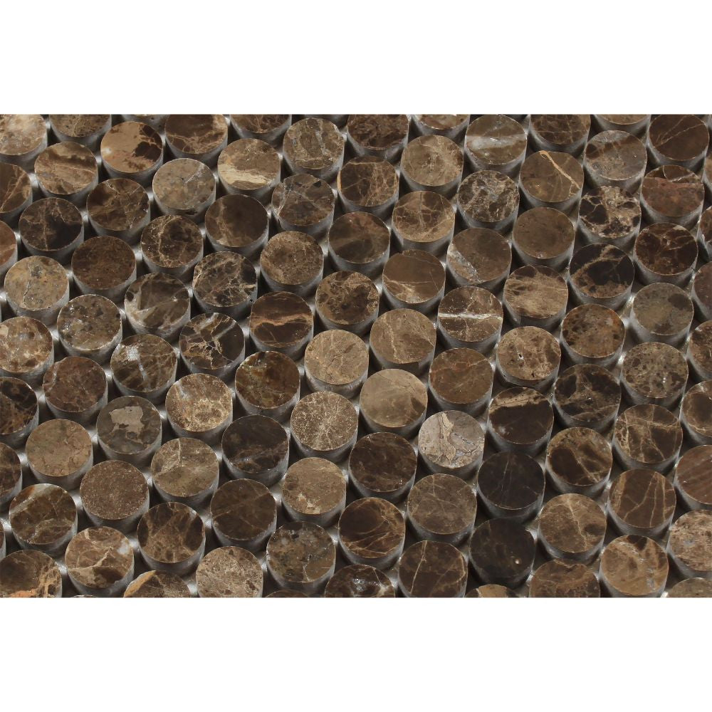 Emperador Dark Polished Marble Penny Round Mosaic Tile - Tilephile