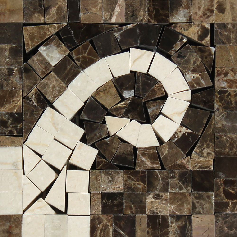 Emperador Dark Polished Marble Wave Corner (Emp. Dark + Crema Marfil) - Tilephile