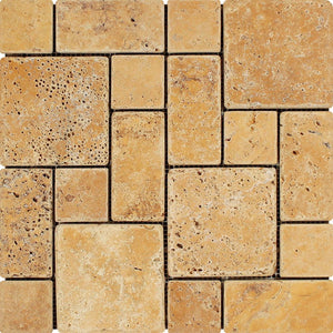 Gold Tumbled Travertine Mini Pattern Mosaic Tile (Non-Interlocking) - Tilephile
