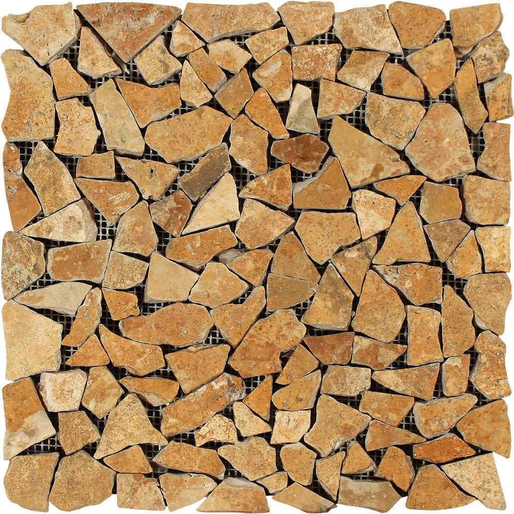 Gold Tumbled Travertine Random Broken Mosaic Tile Sample - Tilephile