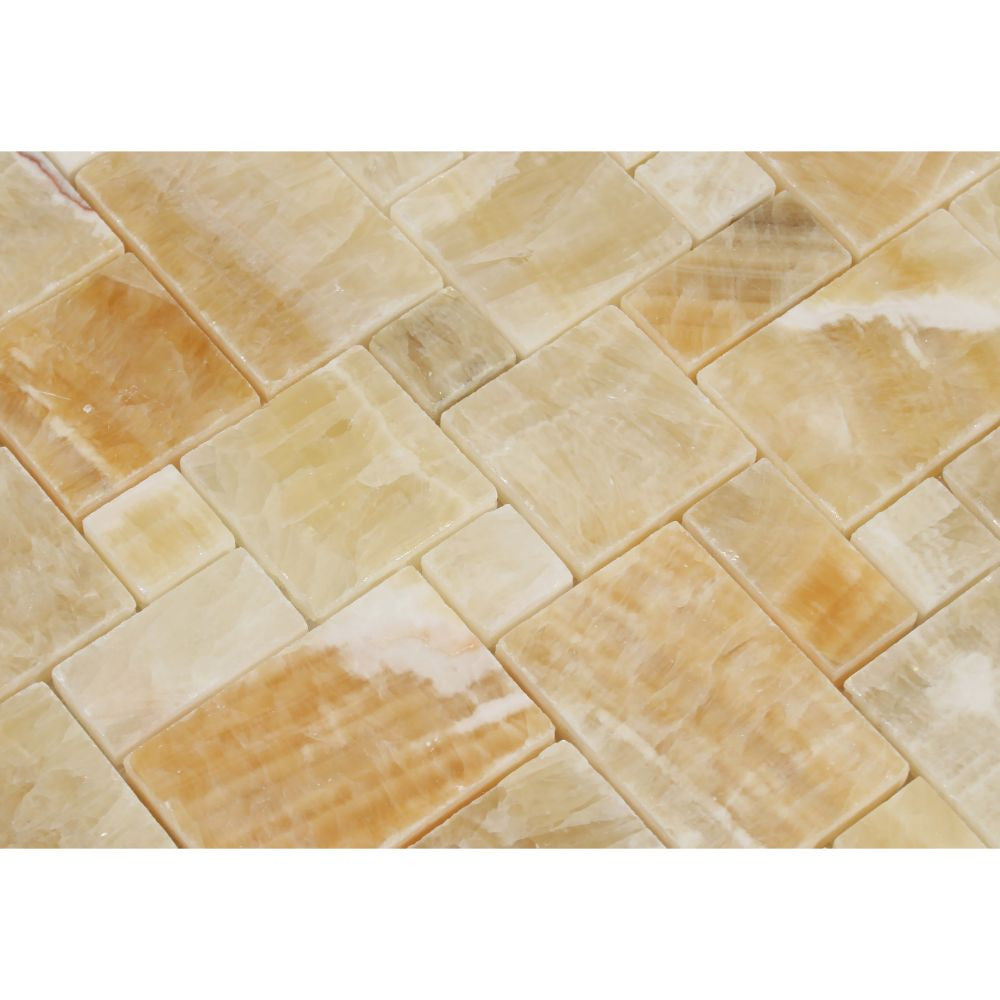Honey Onyx Polished Mini Versailles Pattern Mosaic Tile - Tilephile