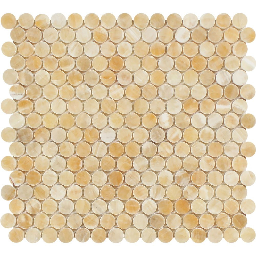 Honey Onyx Polished Penny Round Mosaic Tile - Tilephile