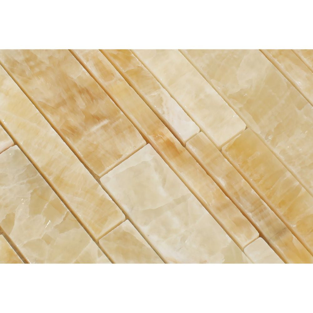 Honey Onyx Polished Random Strip Mosaic Tile - Tilephile