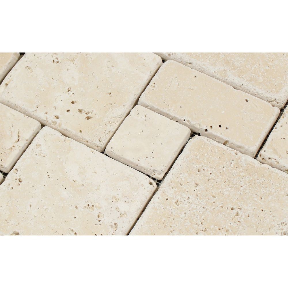 Ivory Travertine OPUS Mini Pattern Mosaic Tile (Interlocking) Tumbled ...