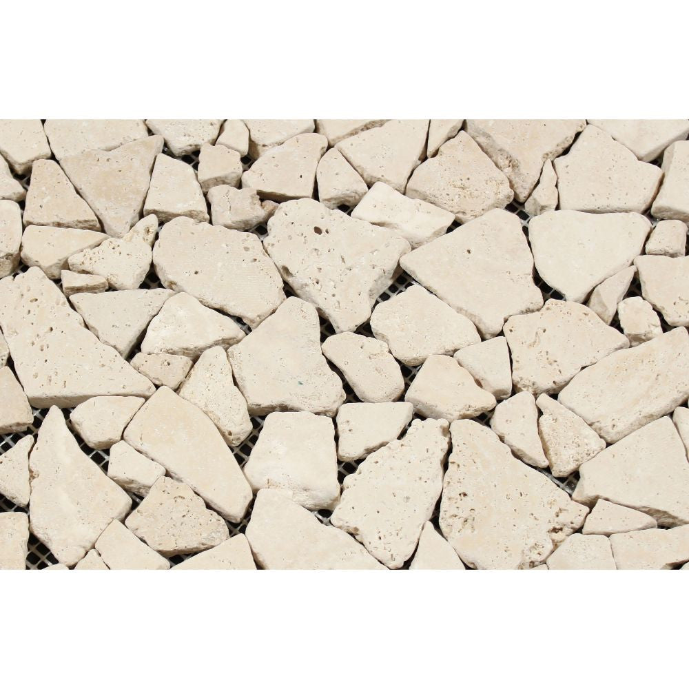 Ivory Tumbled Travertine Random Broken Mosaic Tile - Tilephile